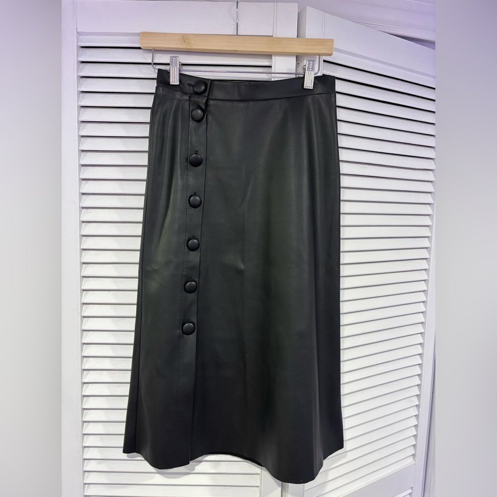 Leather Midi Skirt Black Leather Skirt Size XS